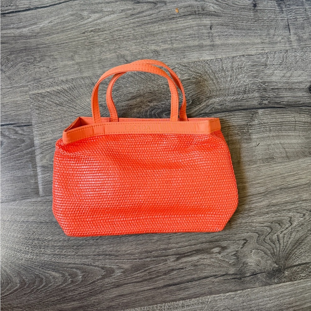 Escada Bright Coral Woven Tote Bag